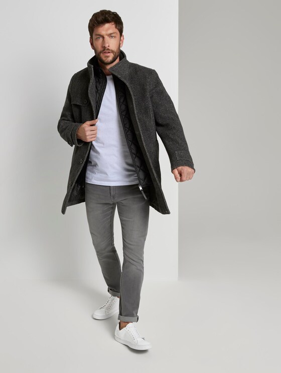 Wool coat with a quilted undercoat - Men - grey big herringbone Wool coat with a quilted undercoat - Men - grey big herringbone - 3 - TOM TAILOR