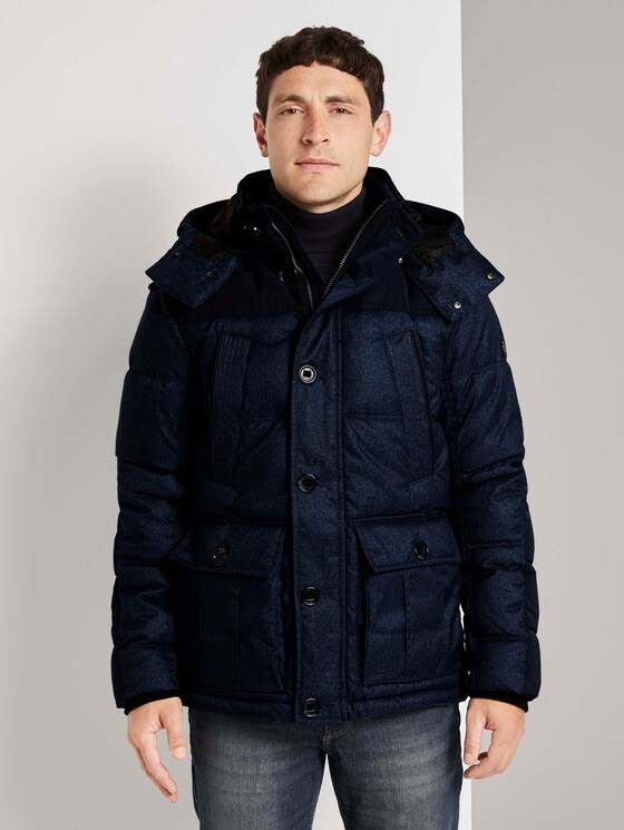 Gesteppte Winterjacke mit Kapuze - Männer - Blue Brushed Herringbone Gesteppte Winterjacke mit Kapuze - Männer - Blue Brushed Herringbone - 1 - TOM TAILOR