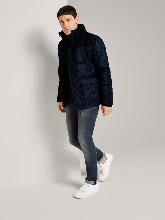 Gesteppte Winterjacke mit Kapuze - Männer - Blue Brushed Herringbone Gesteppte Winterjacke mit Kapuze - Männer - Blue Brushed Herringbone - 3 - TOM TAILOR