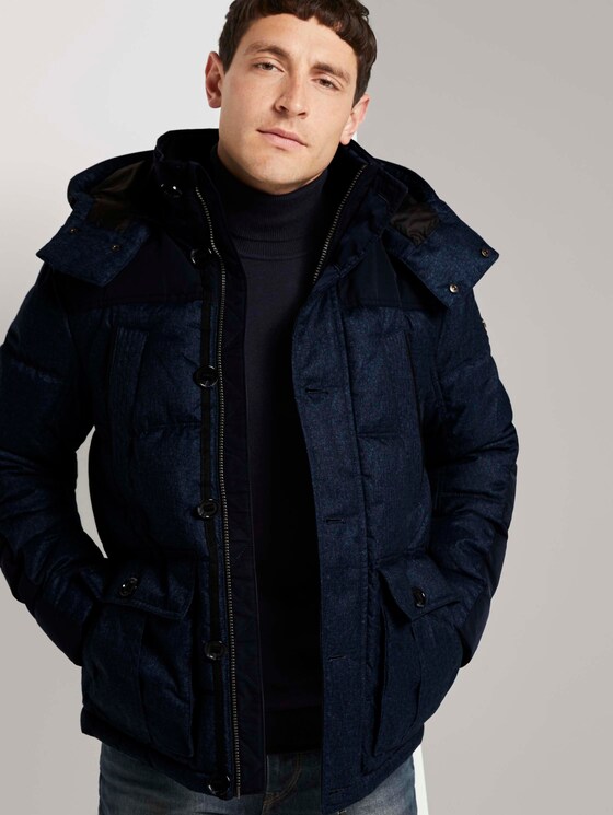 Gesteppte Winterjacke mit Kapuze - Männer - Blue Brushed Herringbone Gesteppte Winterjacke mit Kapuze - Männer - Blue Brushed Herringbone - 5 - TOM TAILOR