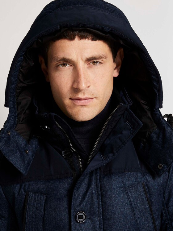 Gesteppte Winterjacke mit Kapuze - Männer - Blue Brushed Herringbone Gesteppte Winterjacke mit Kapuze - Männer - Blue Brushed Herringbone - 9 - TOM TAILOR