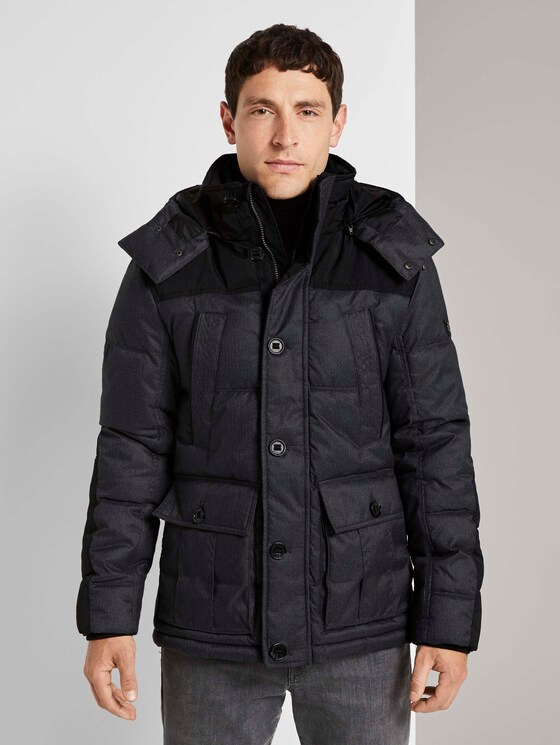 Gesteppte Winterjacke mit Kapuze - Männer - grey twill structure Gesteppte Winterjacke mit Kapuze - Männer - grey twill structure - 1 - TOM TAILOR