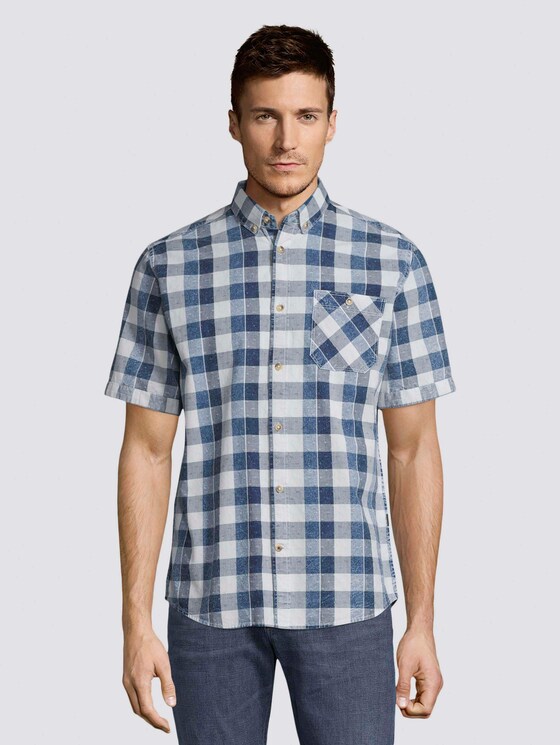 Kariertes Kurzarm-Hemd in Indigo - Männer - blue indigo dobby check Kariertes Kurzarm-Hemd in Indigo - Männer - blue indigo dobby check - 1 - TOM TAILOR