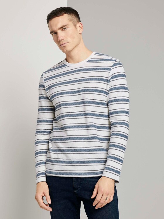 Gestreiftes Langarmshirt mit Struktur - Männer - after dark blue Gestreiftes Langarmshirt mit Struktur - Männer - after dark blue - 1 - TOM TAILOR