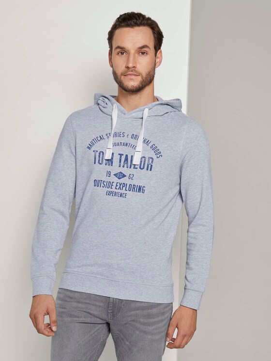 Hoodie mit Logoprint - Männer - Light Stone Grey Melange Hoodie mit Logoprint - Männer - Light Stone Grey Melange - 1 - TOM TAILOR