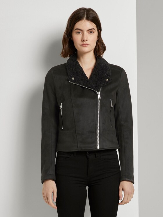 Wildleder-Bikerjacke mit Teddykragen - Frauen - Deep Black Wildleder-Bikerjacke mit Teddykragen - Frauen - Deep Black - 1 - TOM TAILOR Denim