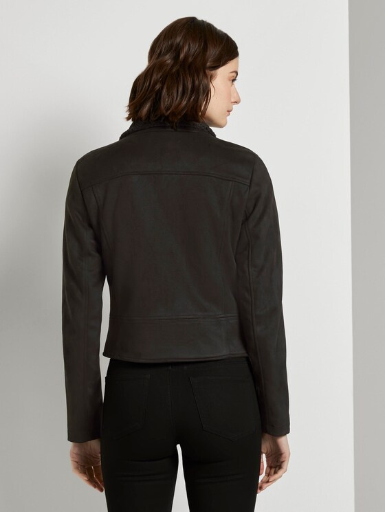 Wildleder-Bikerjacke mit Teddykragen - Frauen - Deep Black Wildleder-Bikerjacke mit Teddykragen - Frauen - Deep Black - 2 - TOM TAILOR Denim