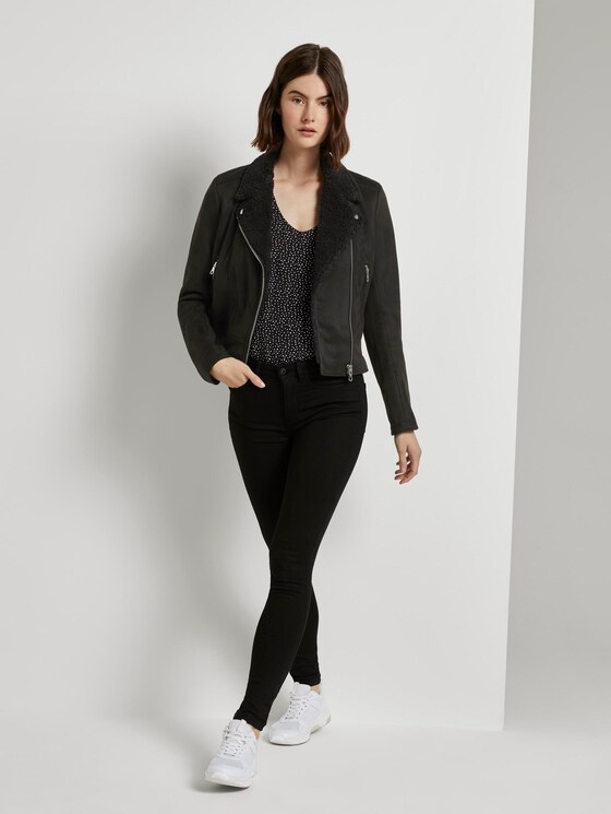 Wildleder-Bikerjacke mit Teddykragen - Frauen - Deep Black Wildleder-Bikerjacke mit Teddykragen - Frauen - Deep Black - 3 - TOM TAILOR Denim