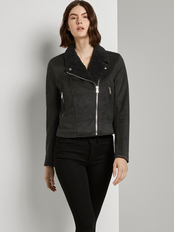 Wildleder-Bikerjacke mit Teddykragen - Frauen - Deep Black Wildleder-Bikerjacke mit Teddykragen - Frauen - Deep Black - 5 - TOM TAILOR Denim