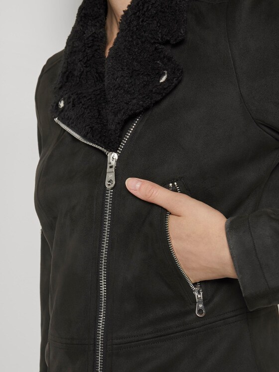Wildleder-Bikerjacke mit Teddykragen - Frauen - Deep Black Wildleder-Bikerjacke mit Teddykragen - Frauen - Deep Black - 9 - TOM TAILOR Denim