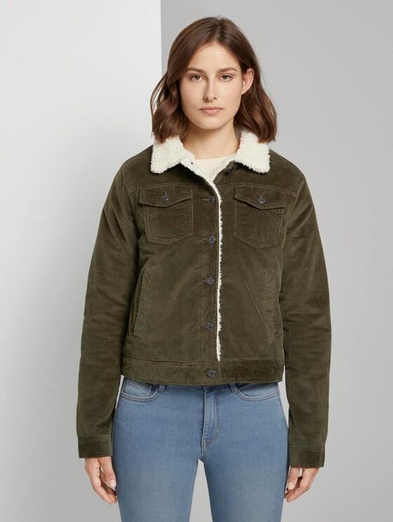Cordjacke mit Futter und Fellkragen - Frauen - deep olive green Cordjacke mit Futter und Fellkragen - Frauen - deep olive green - 1 - TOM TAILOR Denim