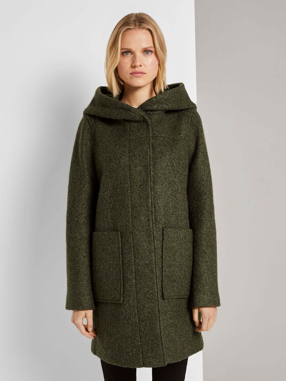 Bouclé-Mantel mit breiter Kapuze - Frauen - olive green melange Bouclé-Mantel mit breiter Kapuze - Frauen - olive green melange - 1 - TOM TAILOR Denim