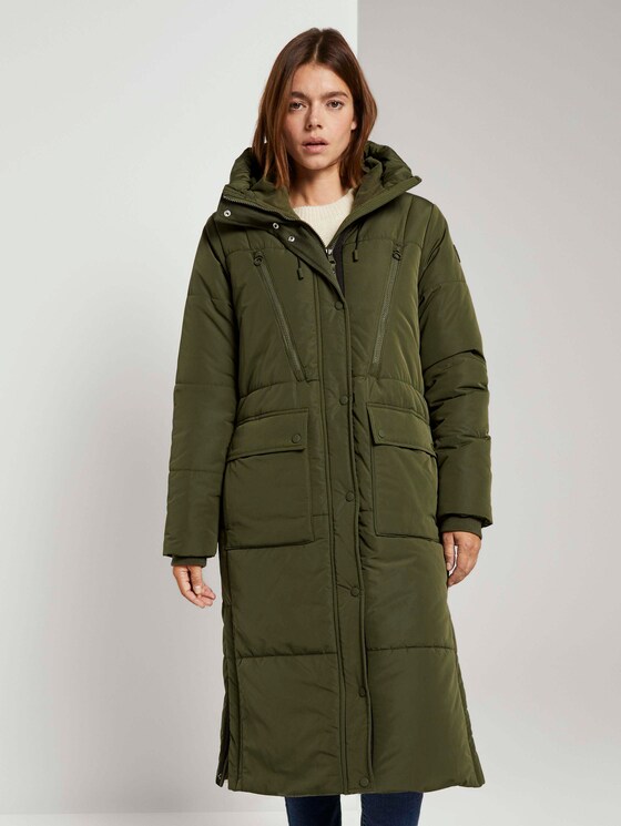 Langer Steppmantel mit Kapuze - Frauen - deep olive green Langer Steppmantel mit Kapuze - Frauen - deep olive green - 1 - TOM TAILOR Denim