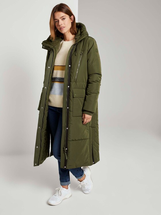 Langer Steppmantel mit Kapuze - Frauen - deep olive green Langer Steppmantel mit Kapuze - Frauen - deep olive green - 3 - TOM TAILOR Denim