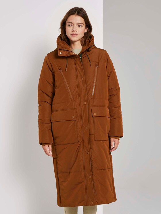 Lange gewatteerde jas met hoodie - Vrouwen - burnt hazelnut brown Lange gewatteerde jas met hoodie - Vrouwen - burnt hazelnut brown - 1 - TOM TAILOR Denim