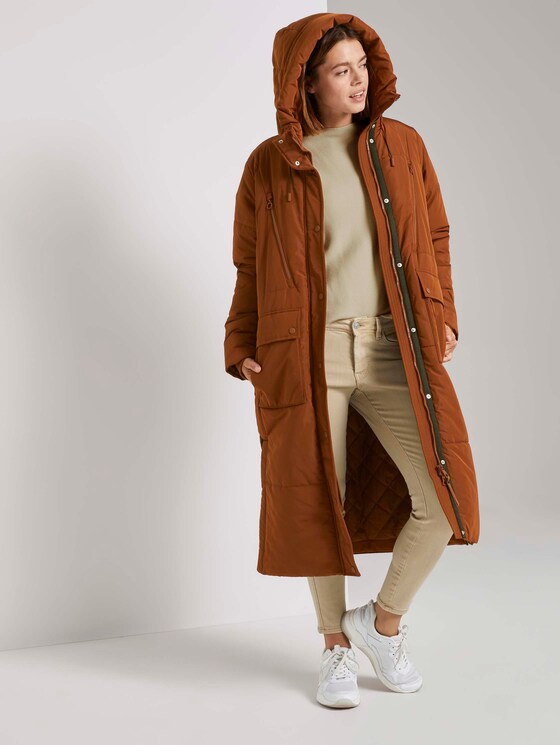 Lange gewatteerde jas met hoodie - Vrouwen - burnt hazelnut brown Lange gewatteerde jas met hoodie - Vrouwen - burnt hazelnut brown - 3 - TOM TAILOR Denim