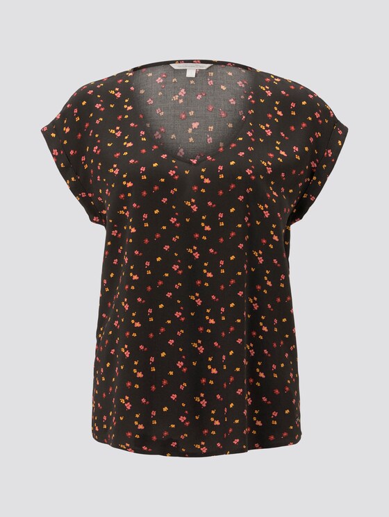 Gemusterte Kurzarm-Tunikabluse - Frauen - black red flower print Gemusterte Kurzarm-Tunikabluse - Frauen - black red flower print - 7 - TOM TAILOR Denim