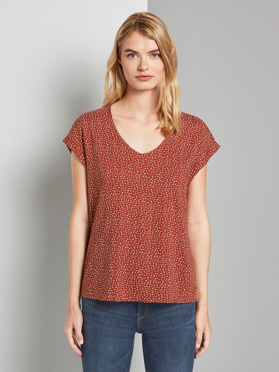 Gemusterte Kurzarm-Tunikabluse - Frauen - rust white dot Gemusterte Kurzarm-Tunikabluse - Frauen - rust white dot - 1 - TOM TAILOR Denim