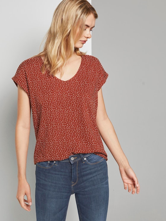 Gemusterte Kurzarm-Tunikabluse - Frauen - rust white dot Gemusterte Kurzarm-Tunikabluse - Frauen - rust white dot - 5 - TOM TAILOR Denim