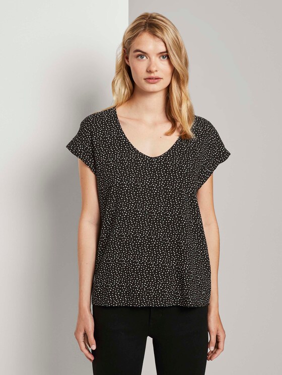 Gemusterte Kurzarm-Tunikabluse - Frauen - black white dot Gemusterte Kurzarm-Tunikabluse - Frauen - black white dot - 1 - TOM TAILOR Denim