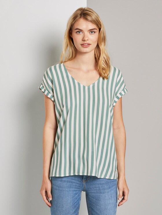 Gemusterte Kurzarm-Tunikabluse - Frauen - mineral blue vertical stripe Gemusterte Kurzarm-Tunikabluse - Frauen - mineral blue vertical stripe - 1 - TOM TAILOR Denim