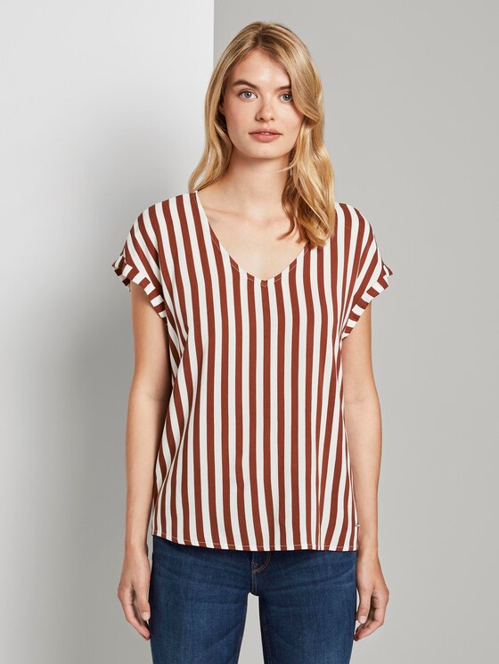 Gemusterte Kurzarm-Tunikabluse - Frauen - rust white vertical stripe Gemusterte Kurzarm-Tunikabluse - Frauen - rust white vertical stripe - 1 - TOM TAILOR Denim