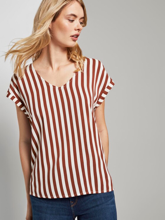 Gemusterte Kurzarm-Tunikabluse - Frauen - rust white vertical stripe Gemusterte Kurzarm-Tunikabluse - Frauen - rust white vertical stripe - 5 - TOM TAILOR Denim