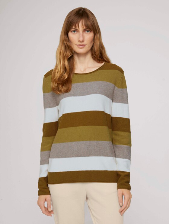 Strukturierter Pullover - Frauen - green block stripe Strukturierter Pullover - Frauen - green block stripe - 1 - TOM TAILOR