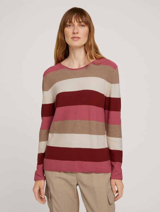 Strukturierter Pullover - Frauen - pink block stripe Strukturierter Pullover - Frauen - pink block stripe - 1 - TOM TAILOR
