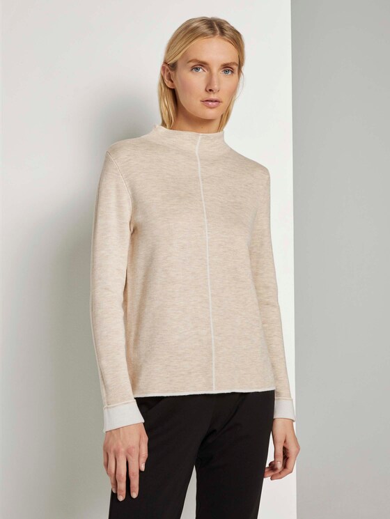 Doppelseitiger Strickpullover - Frauen - desert sand melange Doppelseitiger Strickpullover - Frauen - desert sand melange - 1 - TOM TAILOR
