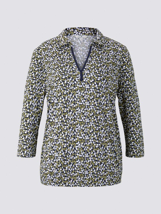 Patterned blouse shirt with a Henley collar - Women - navy green floral design Patterned blouse shirt with a Henley collar - Women - navy green floral design - 7 - TOM TAILOR