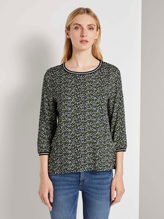 Shirt mit Ripp-Details im Materialmix - Frauen - navy green floral design Shirt mit Ripp-Details im Materialmix - Frauen - navy green floral design - 1 - TOM TAILOR