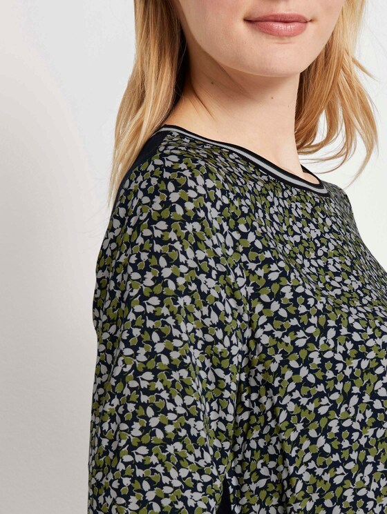 Shirt mit Ripp-Details im Materialmix - Frauen - navy green floral design Shirt mit Ripp-Details im Materialmix - Frauen - navy green floral design - 10 - TOM TAILOR