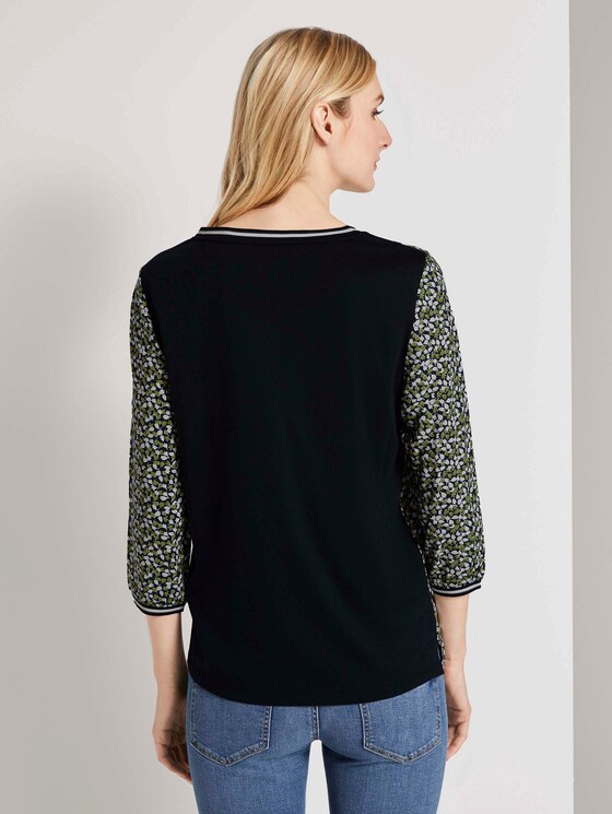 Shirt mit Ripp-Details im Materialmix - Frauen - navy green floral design Shirt mit Ripp-Details im Materialmix - Frauen - navy green floral design - 2 - TOM TAILOR