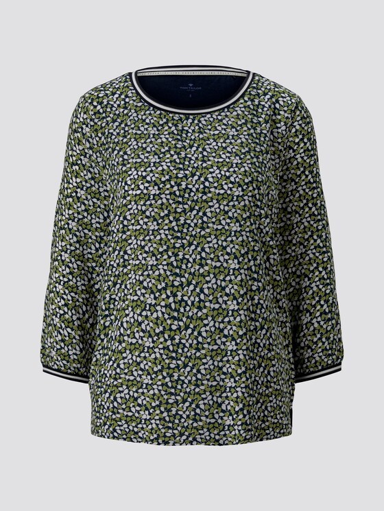 Shirt mit Ripp-Details im Materialmix - Frauen - navy green floral design Shirt mit Ripp-Details im Materialmix - Frauen - navy green floral design - 7 - TOM TAILOR