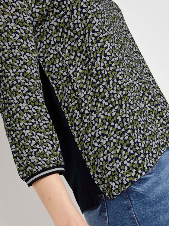 Shirt mit Ripp-Details im Materialmix - Frauen - navy green floral design Shirt mit Ripp-Details im Materialmix - Frauen - navy green floral design - 9 - TOM TAILOR