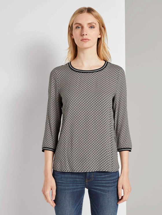 Shirt mit Ripp-Details im Materialmix - Frauen - grey small bias check Shirt mit Ripp-Details im Materialmix - Frauen - grey small bias check - 1 - TOM TAILOR