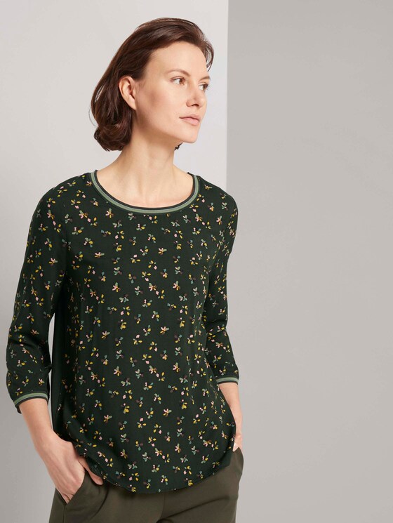 shirt with rib details in a material mix - Women - dark rosin floral design shirt with rib details in a material mix - Women - dark rosin floral design - 1 - TOM TAILOR