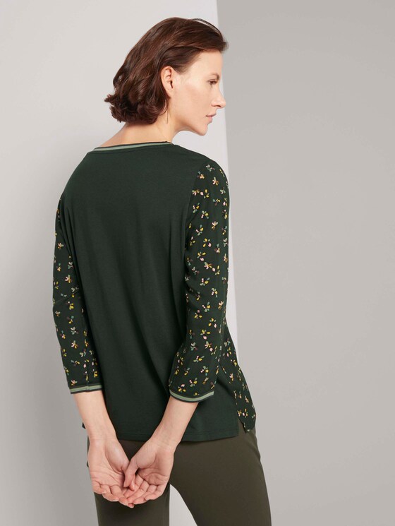 shirt with rib details in a material mix - Women - dark rosin floral design shirt with rib details in a material mix - Women - dark rosin floral design - 2 - TOM TAILOR