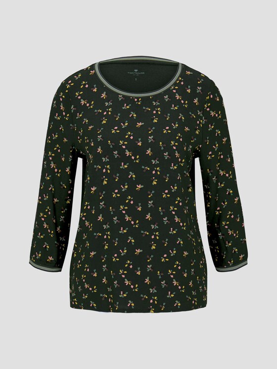 shirt with rib details in a material mix - Women - dark rosin floral design shirt with rib details in a material mix - Women - dark rosin floral design - 7 - TOM TAILOR