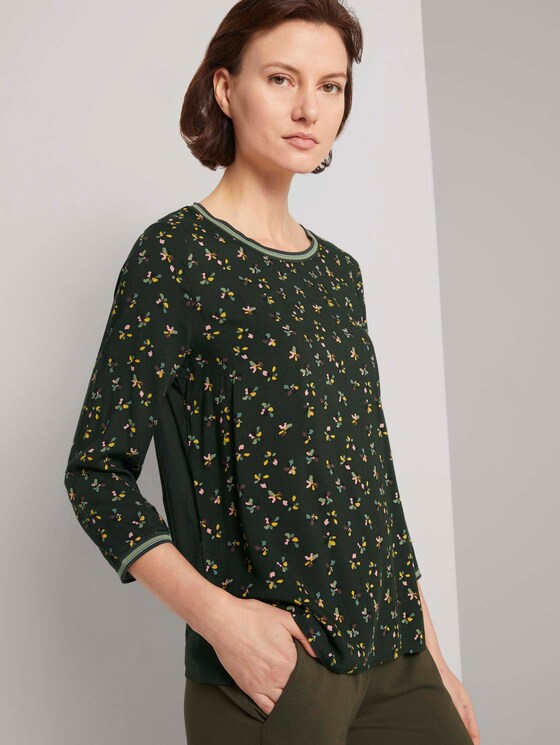 shirt with rib details in a material mix - Women - dark rosin floral design shirt with rib details in a material mix - Women - dark rosin floral design - 9 - TOM TAILOR
