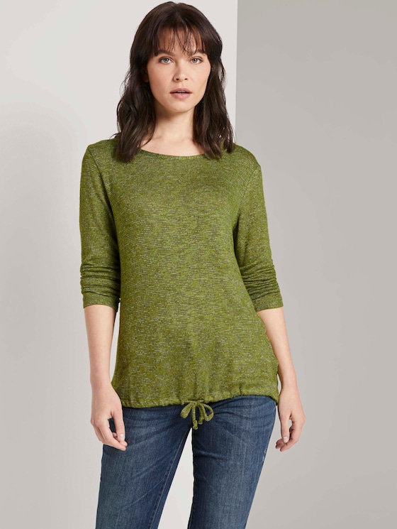 Meliertes Langarmshirt mit verstellbarem Bund - Frauen - wood green melange Meliertes Langarmshirt mit verstellbarem Bund - Frauen - wood green melange - 5 - TOM TAILOR
