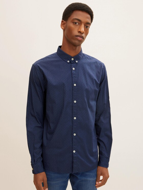Gemustertes Stretch-Hemd - Männer - navy blue crosses design Gemustertes Stretch-Hemd - Männer - navy blue crosses design - 1 - TOM TAILOR