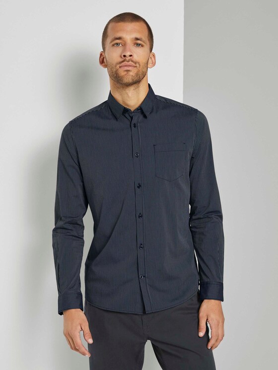 Gemustertes Slim Stretch-Hemd - Männer - navy stripe Gemustertes Slim Stretch-Hemd - Männer - navy stripe - 1 - TOM TAILOR