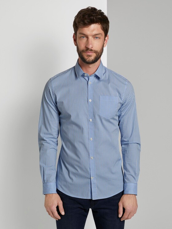 Gemustertes Slim Stretch-Hemd - Männer - light blue mini vichy check Gemustertes Slim Stretch-Hemd - Männer - light blue mini vichy check - 1 - TOM TAILOR