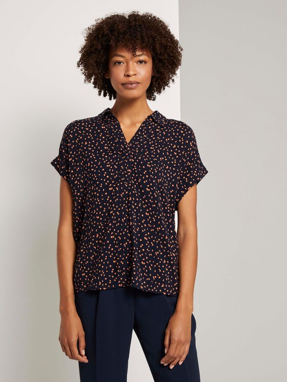 Gemustertes Blusenshirt - Frauen - navy orange dot design Gemustertes Blusenshirt - Frauen - navy orange dot design - 1 - Mine to five