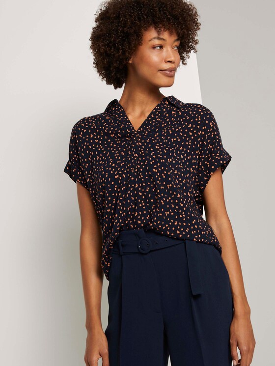 Gemustertes Blusenshirt - Frauen - navy orange dot design Gemustertes Blusenshirt - Frauen - navy orange dot design - 5 - Mine to five