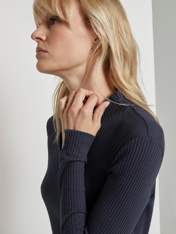 Ribbed long-sleeved top with a stand-up collar - Women - Sky Captain Blue Ribbed long-sleeved top with a stand-up collar - Women - Sky Captain Blue - 10 - Mine to five