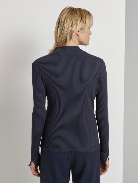 Ribbed long-sleeved top with a stand-up collar - Women - Sky Captain Blue Ribbed long-sleeved top with a stand-up collar - Women - Sky Captain Blue - 2 - Mine to five