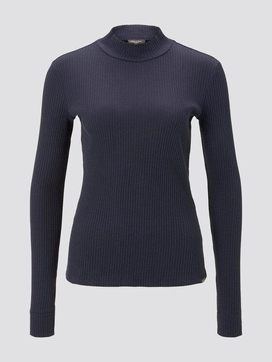 Ribbed long-sleeved top with a stand-up collar - Women - Sky Captain Blue Ribbed long-sleeved top with a stand-up collar - Women - Sky Captain Blue - 7 - Mine to five